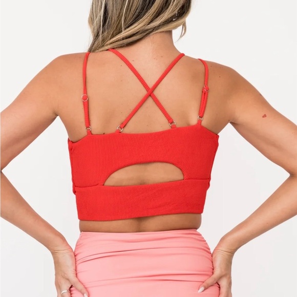 Coral Reef Nautical Red Women's Swim Crop Top - Picture 2 of 4